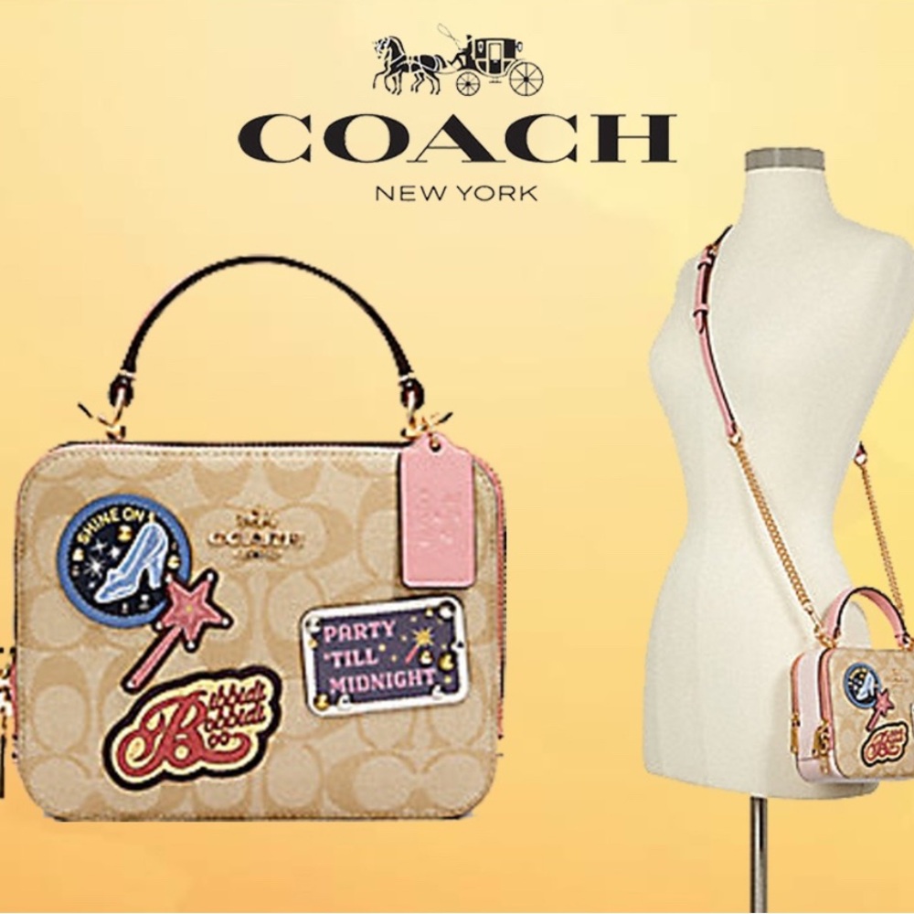 Coach Mini Bag with Patches - Tan and Pink